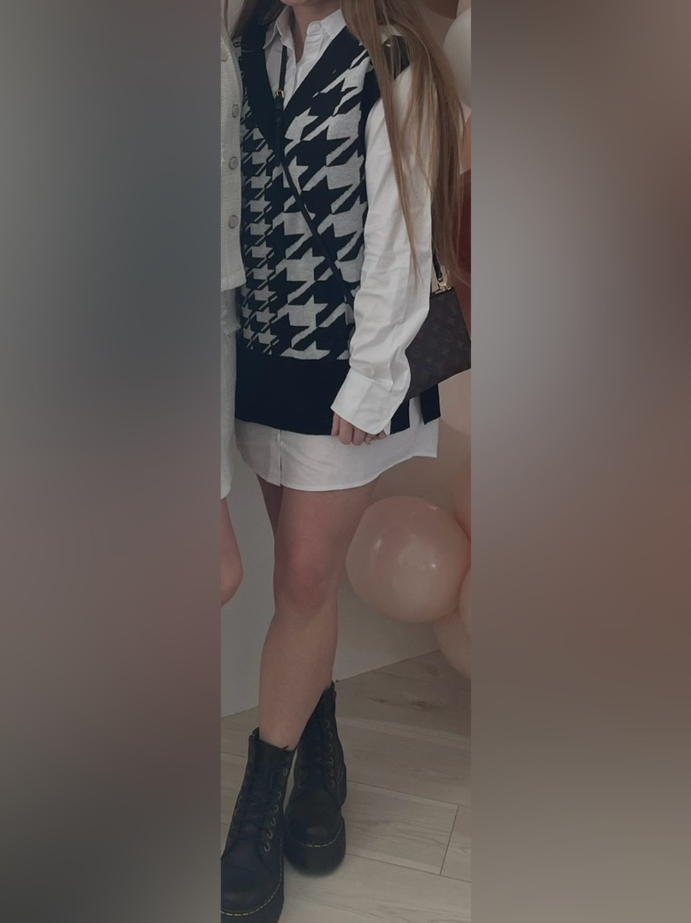 Black & White Houndstooth Knit Vest Mini Dress